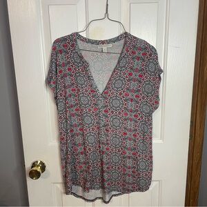 Stylish Women's Patterned Top - Red and Gray M